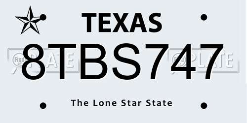 8TBS747 Texas License Plate