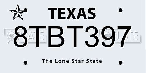 8TBT397 Texas License Plate
