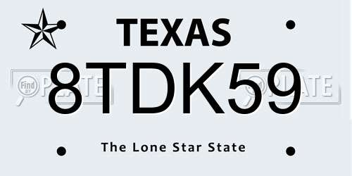 8TDK59 Texas License Plate