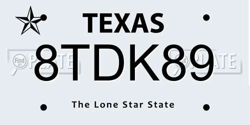 8TDK89 Texas License Plate