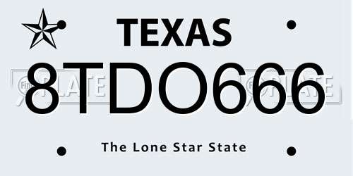 8TDO666 Texas License Plate