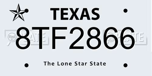 8TF2866 Texas License Plate