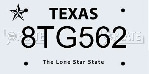 8TG562 Texas License Plate