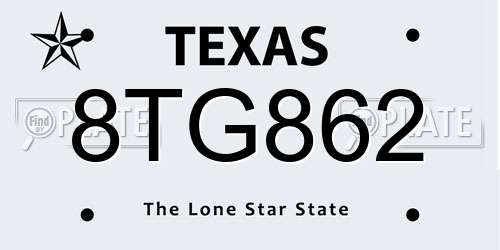 8TG862 Texas License Plate