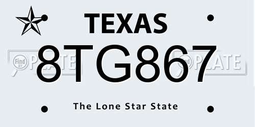 8TG867 Texas License Plate
