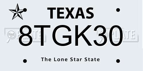 8TGK30 Texas License Plate