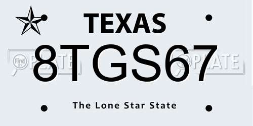 8TGS67 Texas License Plate