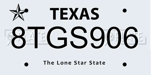 8TGS906 Texas License Plate
