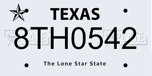 8TH0542 Texas License Plate