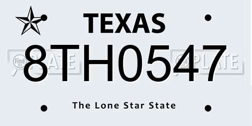 8TH0547 Texas License Plate