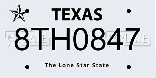 8TH0847 Texas License Plate
