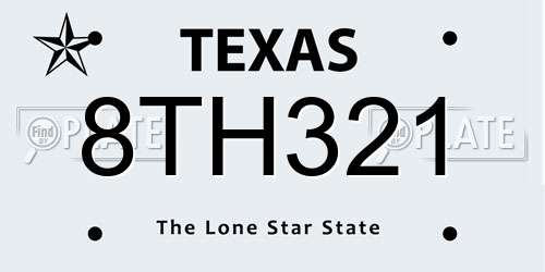 8TH321 Texas License Plate