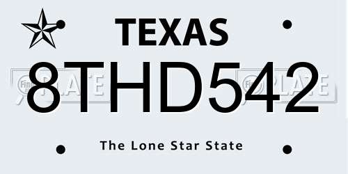 8THD542 Texas License Plate