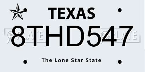 8THD547 Texas License Plate