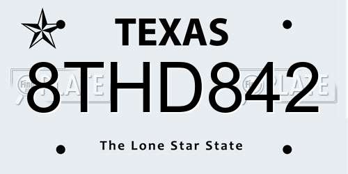 8THD842 Texas License Plate