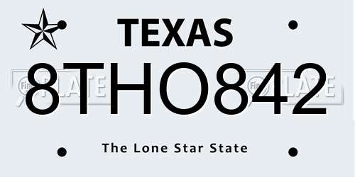 8THO842 Texas License Plate