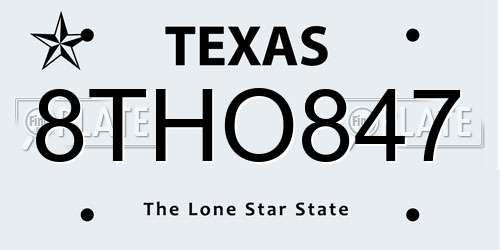 8THO847 Texas License Plate