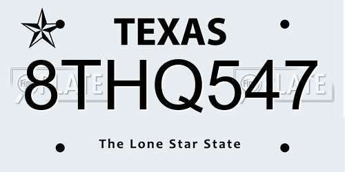 8THQ547 Texas License Plate