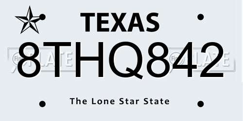8THQ842 Texas License Plate