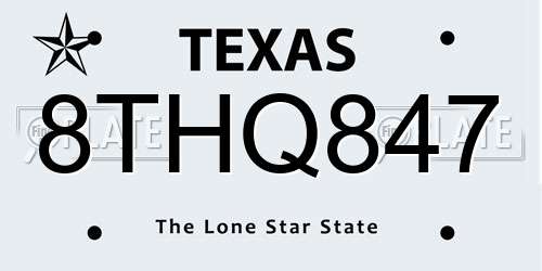 8THQ847 Texas License Plate
