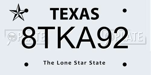 8TKA92 Texas License Plate