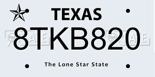 8TKB820 Texas License Plate