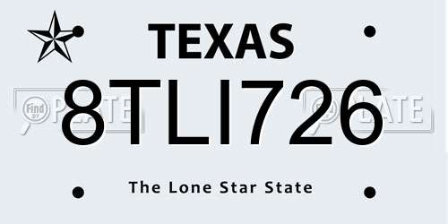 8TLI726 Texas License Plate