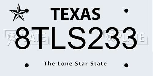 8TLS233 Texas License Plate