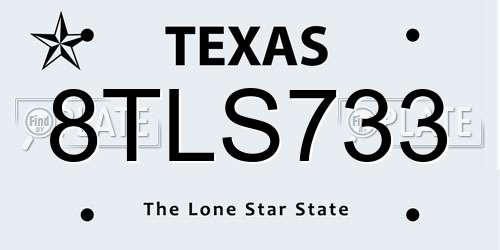 8TLS733 Texas License Plate