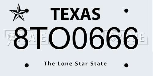 8TO0666 Texas License Plate
