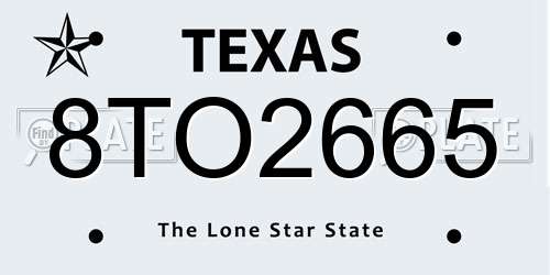 8TO2665 Texas License Plate