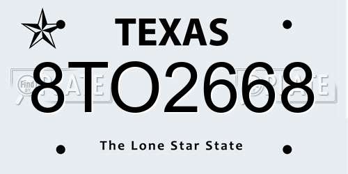 8TO2668 Texas License Plate