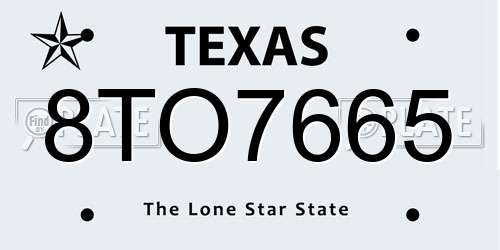 8TO7665 Texas License Plate