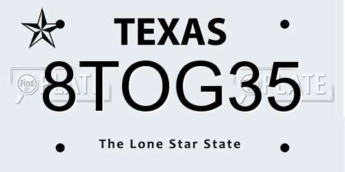 8TOG35 Texas License Plate