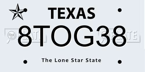 8TOG38 Texas License Plate