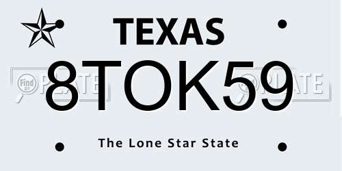 8TOK59 Texas License Plate
