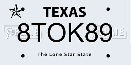 8TOK89 Texas License Plate