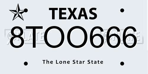 8TOO666 Texas License Plate