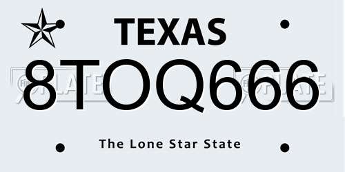 8TOQ666 Texas License Plate