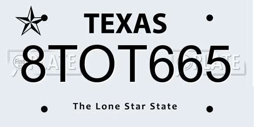 8TOT665 Texas License Plate