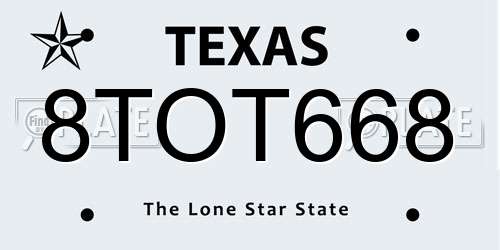 8TOT668 Texas License Plate