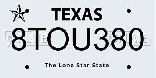 8TOU380 Texas License Plate