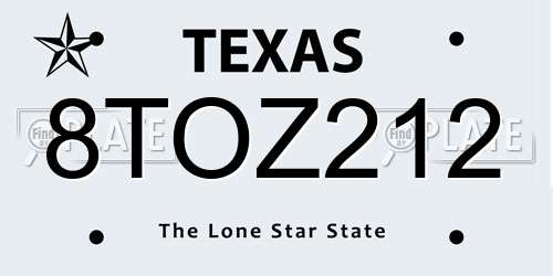 8TOZ212 Texas License Plate
