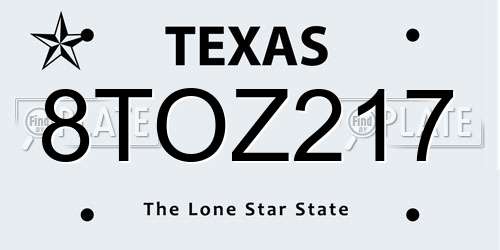 8TOZ217 Texas License Plate