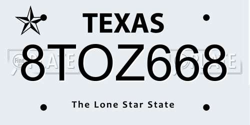 8TOZ668 Texas License Plate