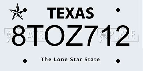 8TOZ712 Texas License Plate