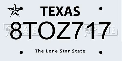8TOZ717 Texas License Plate