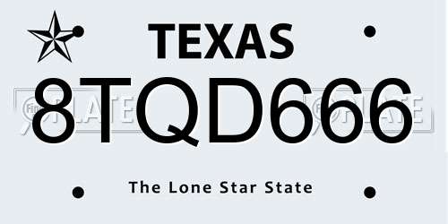 8TQD666 Texas License Plate