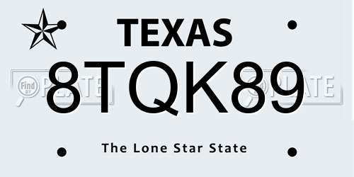 8TQK89 Texas License Plate