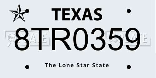 8TR0359 Texas License Plate